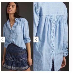 Anthropologie PILCRO Theresa Blue Lace Up Back Shirt Size Small